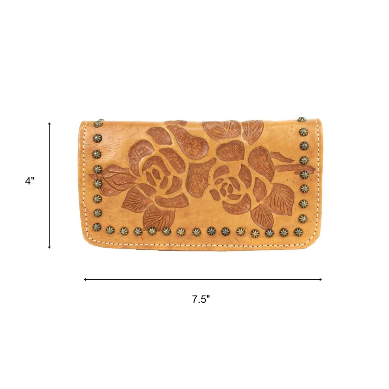 American West Women's Leather Trifold Wallet - Texas Rose Design RFID Blocking Billfold for Everyday Use & Travel