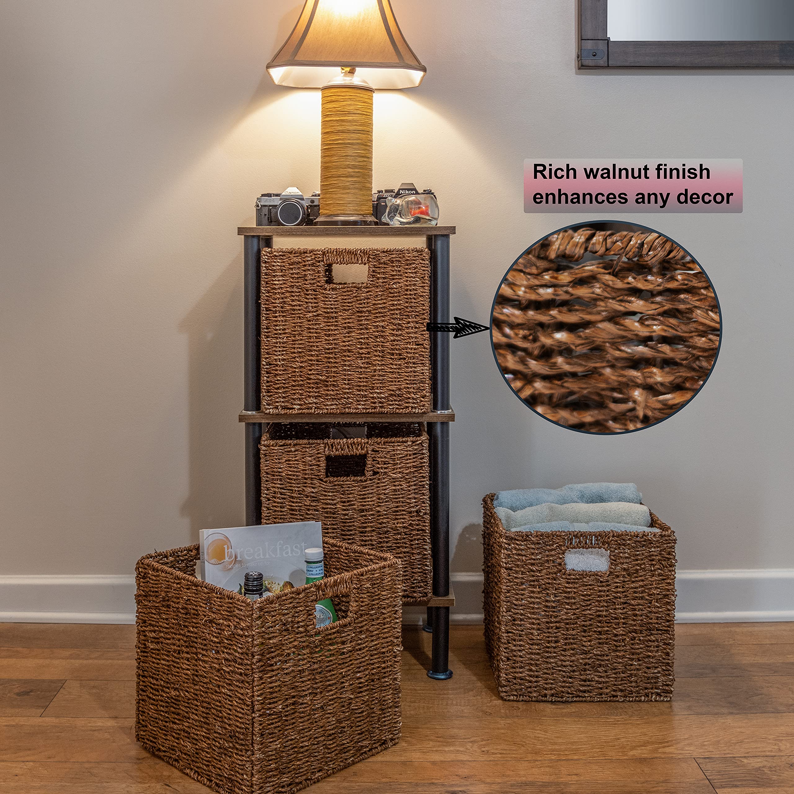 Foldable Storage Basket with Iron Wire Frame - Set of 4 by Trademark Innovations | Space-Saving Organizer for Home, Office, Closet & Laundry Room