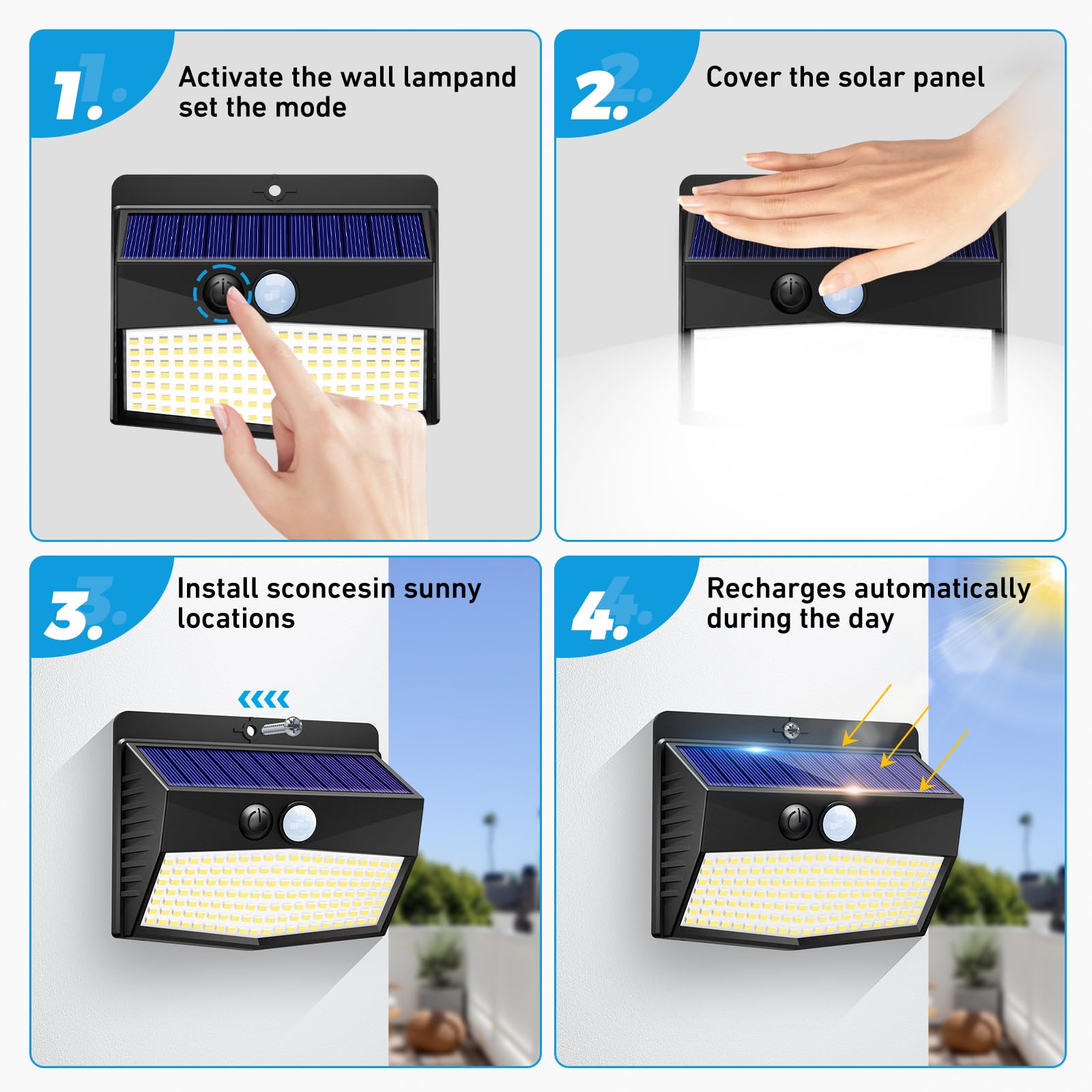 6 Pack Solar Outdoor Lights with Motion Sensor - Waterproof Solar Security Lights with 3 Lighting Modes for Garden, Fence, Yard, Deck - Perfect for Pathway, Patio & Backyard Lighting