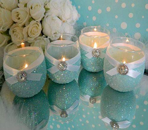 6 Hot Pink Fuchsia Glitter Candle Holders - Elegant Wedding Favors, Bridal & Baby Shower Centerpiece Decorations, Quinceanera Party Supplies - Perfect for Romantic Dinners, Table Settings and Special Occasions