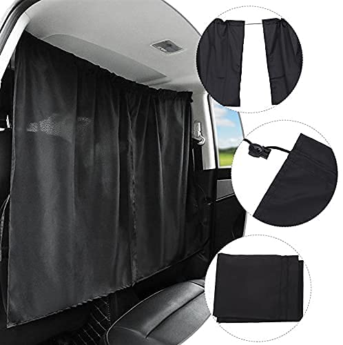 Car Side Window Wind Deflectors & Sun Shades - Black Foldable Visors with Removable Front/Rear Partition Curtain | UV Protection & Privacy for Sedans, SUVs, Road Trips & Camping