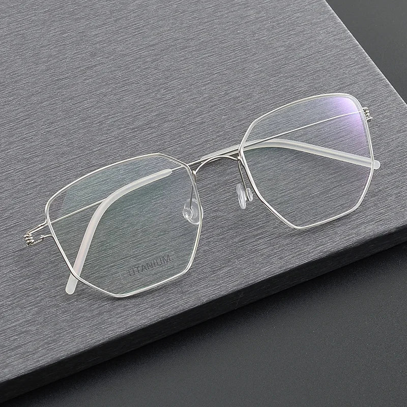 Stylish Black Unisex Full Rim Irregular Polygon Screwless Titanium Eyeglasses Frame 14020 - Lightweight & Durable for Work, Reading & Fashion