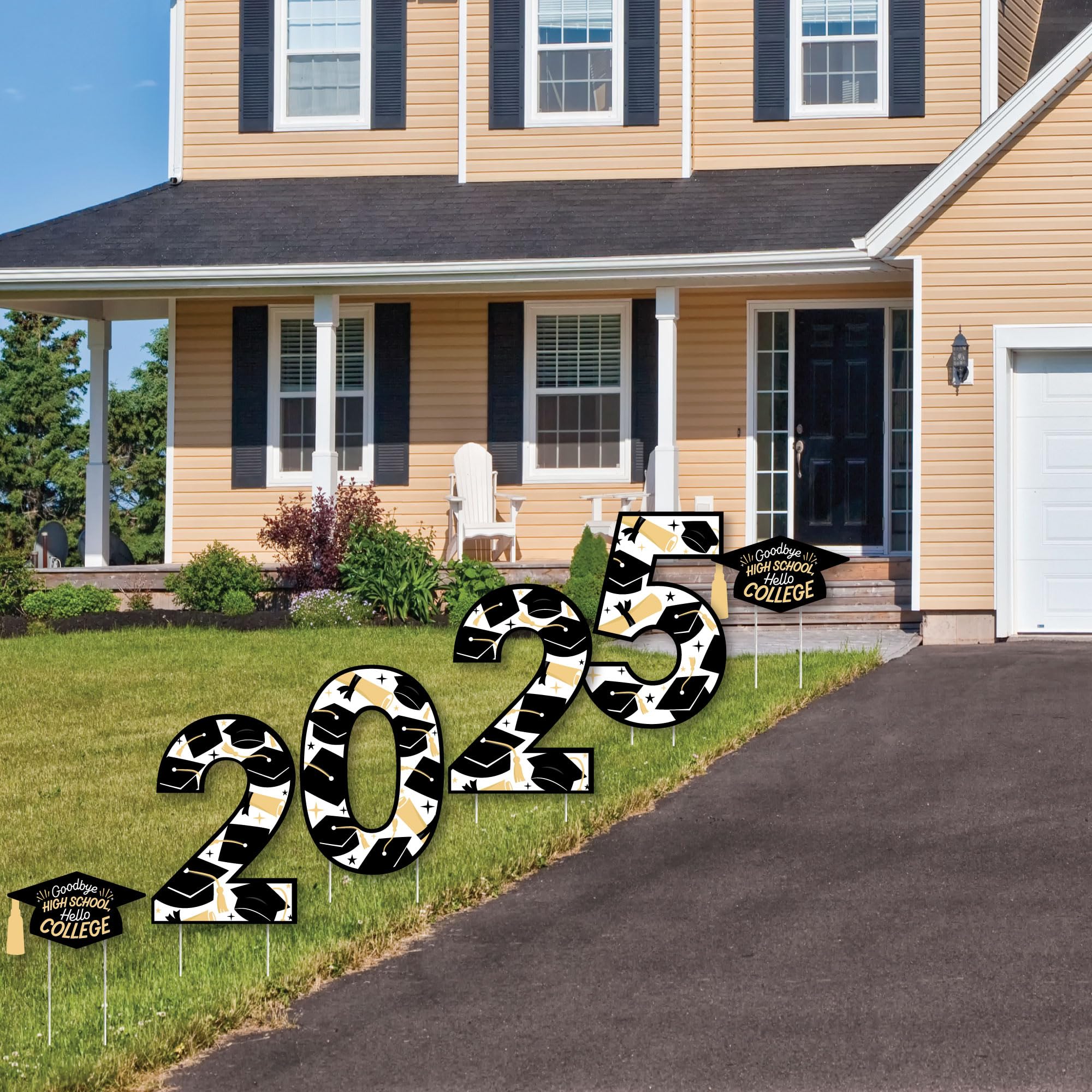 Big Dot of Happiness Hello College 2025 Graduation Party Yard Signs - Outdoor Lawn Decor for 2025 Graduates - Perfect for Backyard Celebrations & Photo Backdrops