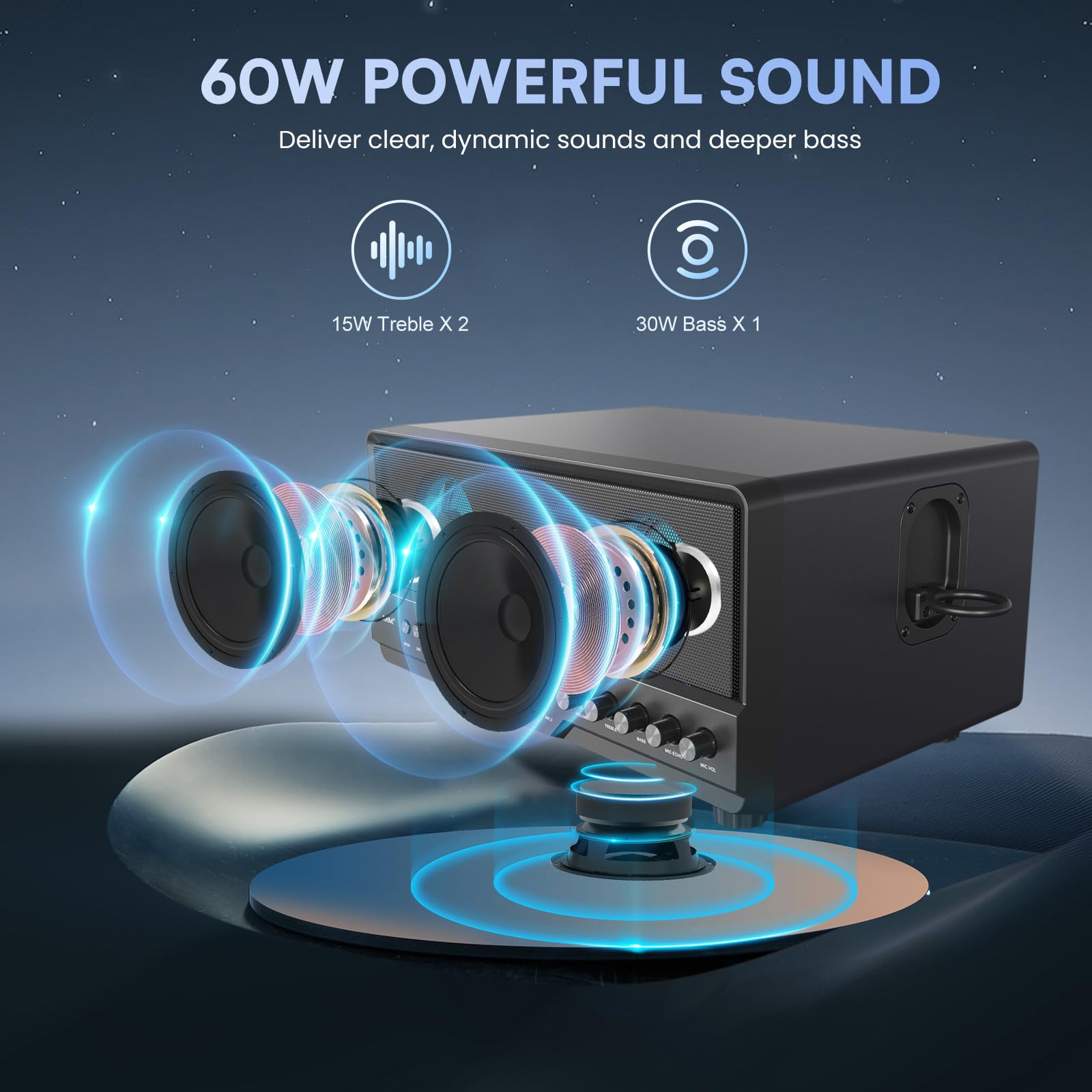 RHM L268 Karaoke Machine with 4 Microphone Support - Powerful Sound, RGB Lights, 2 Rechargeable Wireless Mics, Built-in Wired Mic Ports - Treble/Bass Adjustment, Bluetooth, AUX, USB - Perfect for Home Parties & Family Gatherings