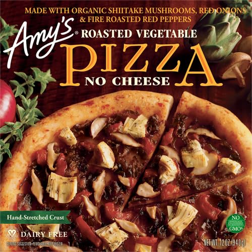 Amy's Organic Roasted Vegetable Vegan Frozen Pizza - Gluten-Free, Dairy-Free with Mushrooms, Onions & Peppers - 12 Oz Frozen Meal - Perfect for Quick Vegan Dinners & Healthy Family Meals