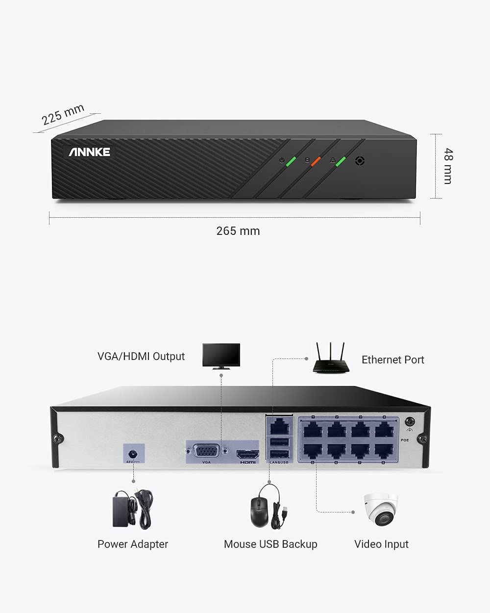**ANNKE 6MP PoE NVR with 2TB HDD - 8CH H.265+ Surveillance System for 24/7 Recording | Supports 8x 6MP/5MP/4MP/1080P IP Cameras | Power Over Ethernet & Remote Access | Ideal for Home & Business Security**