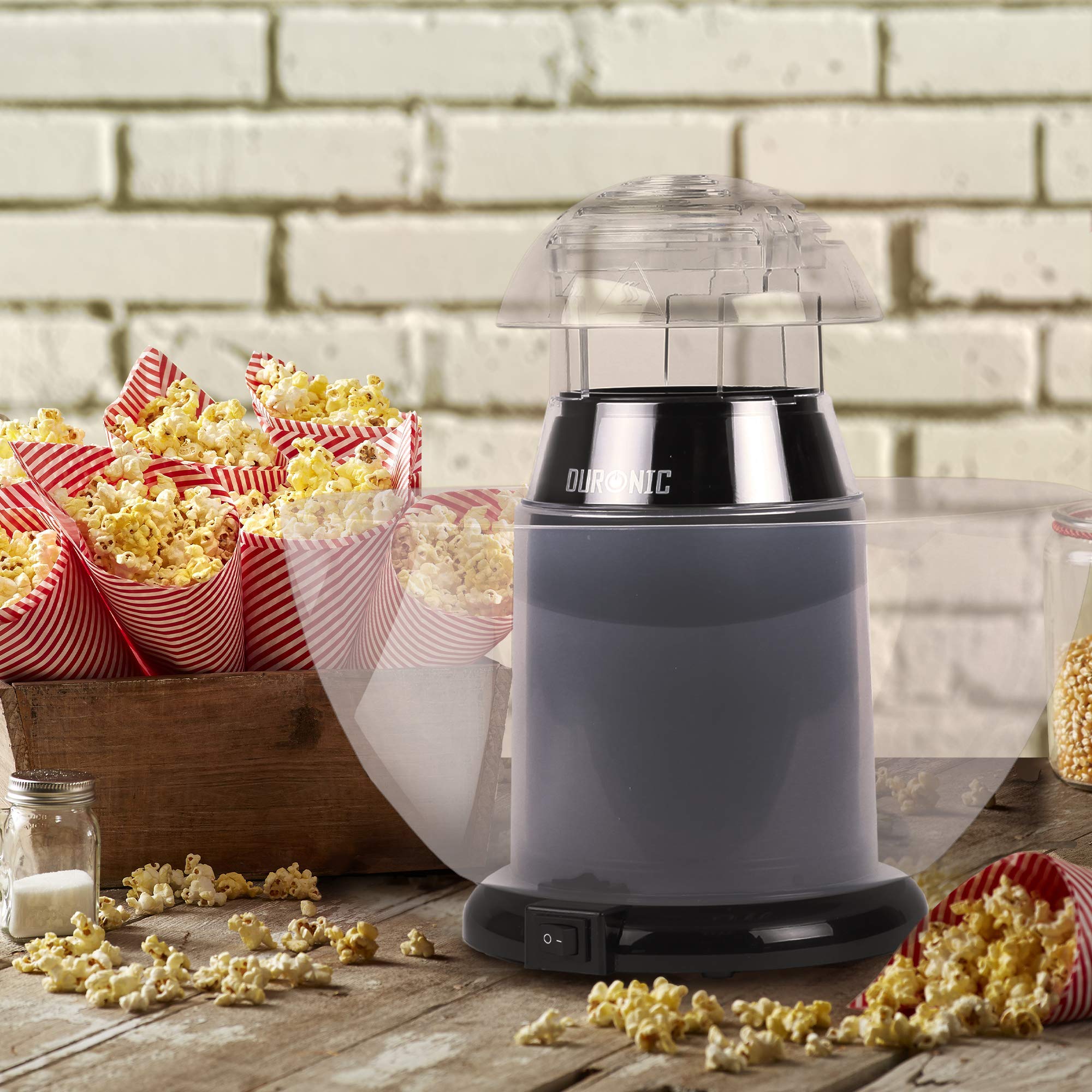 Duronic POP50/BK Hot Air Popcorn Maker - Healthy Oil-Free Homemade Popcorn Machine for Low Calorie Snacks - 1200W with Measuring Cup & Serving Bowl - Perfect for Movie Nights, Parties & Family Snack Time