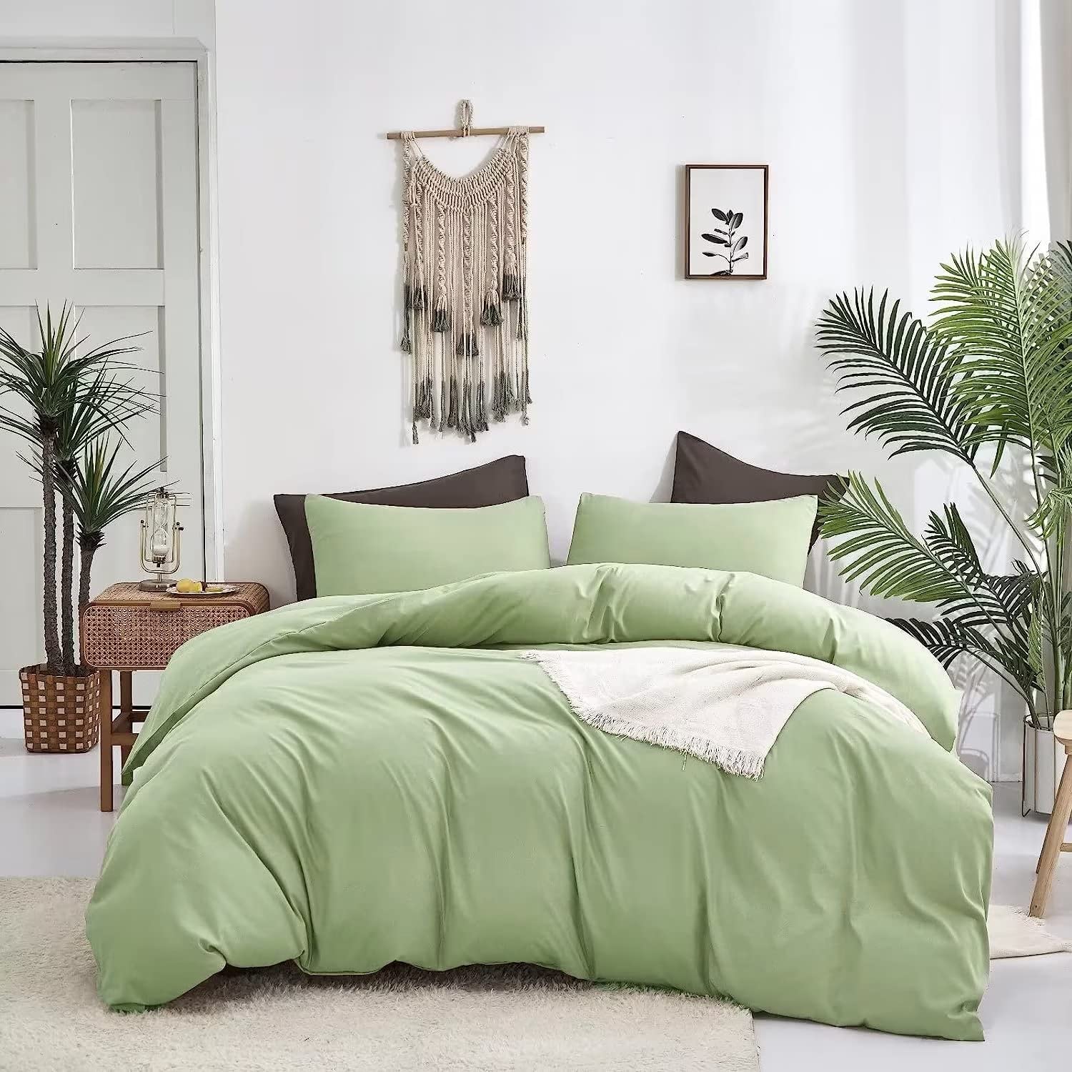Sage Green Comforter Set King Size - Light Green Bedding Set for Men & Women - Solid Pale Green Aloe Blanket for Cozy Bedroom Decor & Comfortable Sleep