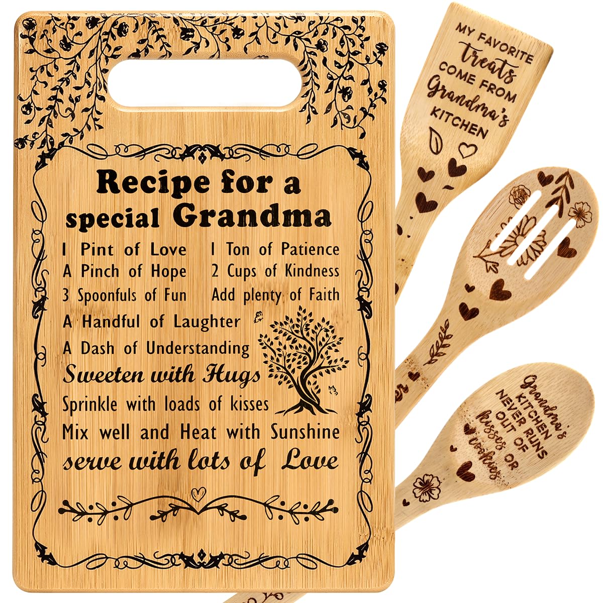 Personalized Wooden Cutting Board Set - Best Christmas & Birthday Gifts for Grandma, Nana, Mimi, Gigi - Unique Kitchen Gifts from Grandchildren - Perfect for Holiday Dinners & Family Gatherings