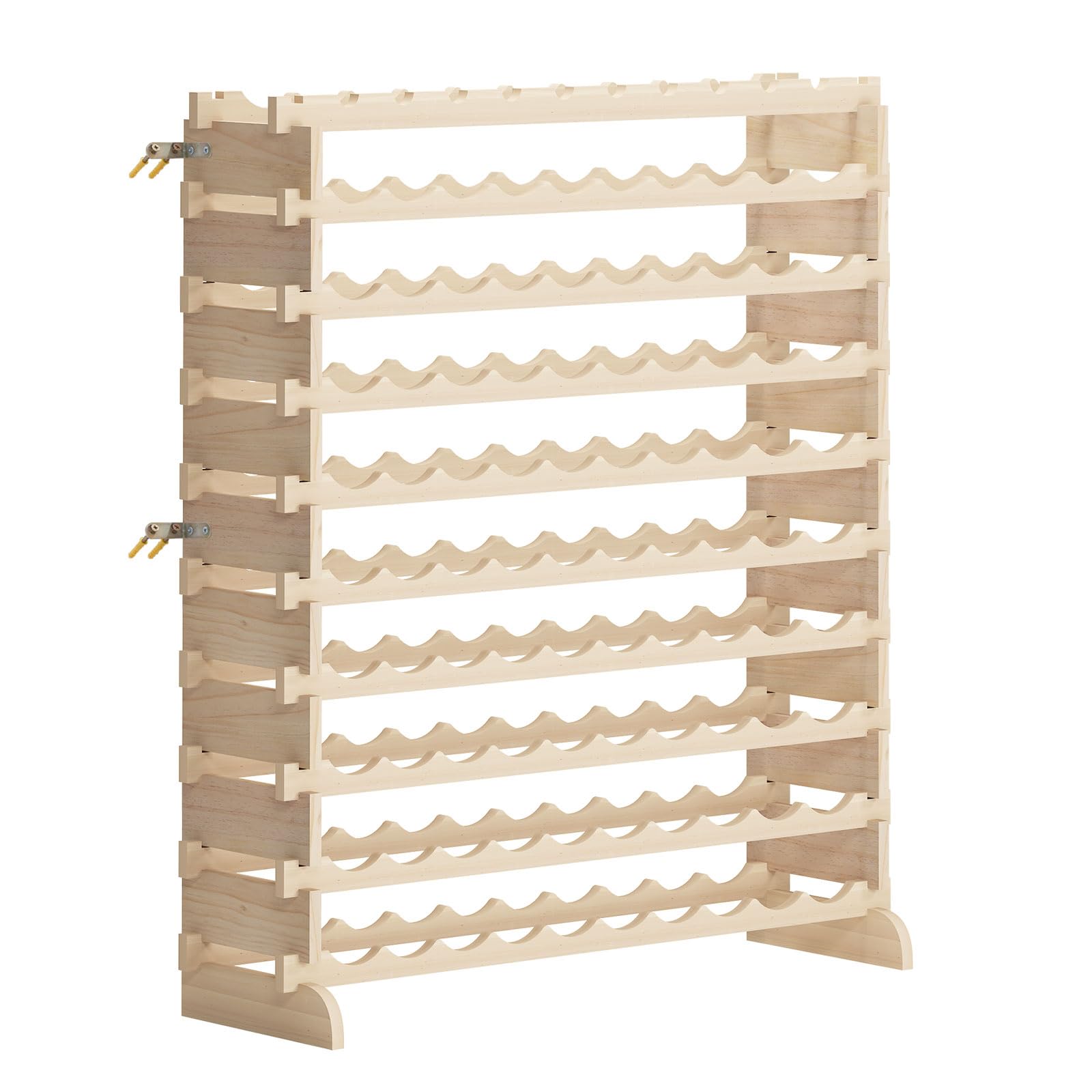 DlandHome 10-Tier Stackable Wine Rack - 100 Bottle Capacity Freestanding Modular Wine Storage Shelf - Natural Wood Wine Bottle Organizer for Kitchen, Bar, Dining Room & Wine Cellar - Perfect for Home Entertaining & Wine Collection Display
