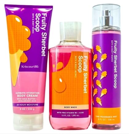Bath & Body Gift Set - Full Size 3-Piece Body Care Kit with Body Cream, Shower Gel & Fragrance Mist | Fruity Sherbet Scoop Scent | Perfect for Spa Day, Birthday Gifts & Self-Care Routine