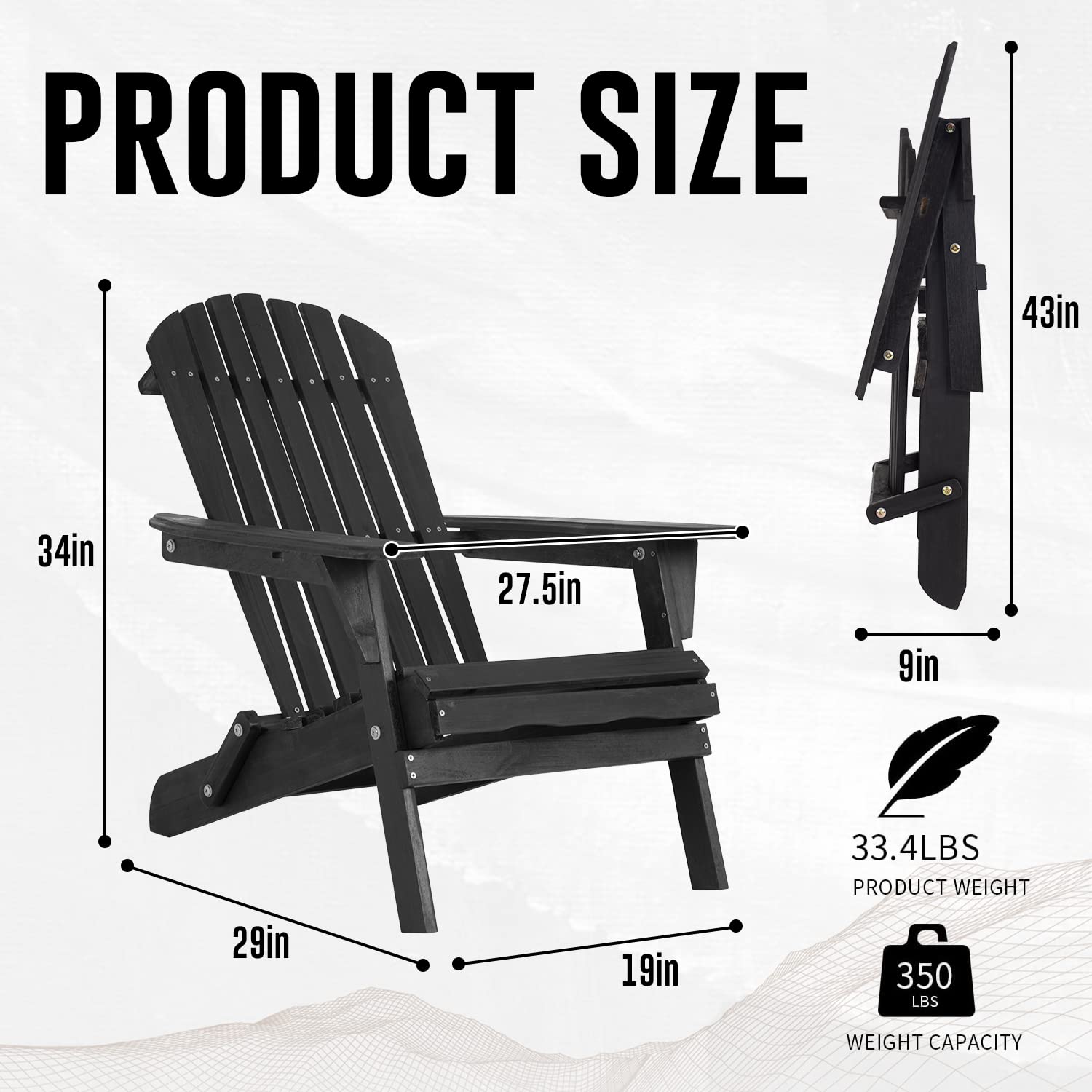 FDW Folding Adirondack Chair Set of 2 - Weather Resistant Pinewood Outdoor Chairs for Patio, Garden, Lawn, Backyard, Deck, Pool & Beach - Perfect for Relaxing, Sunbathing and Outdoor Gatherings