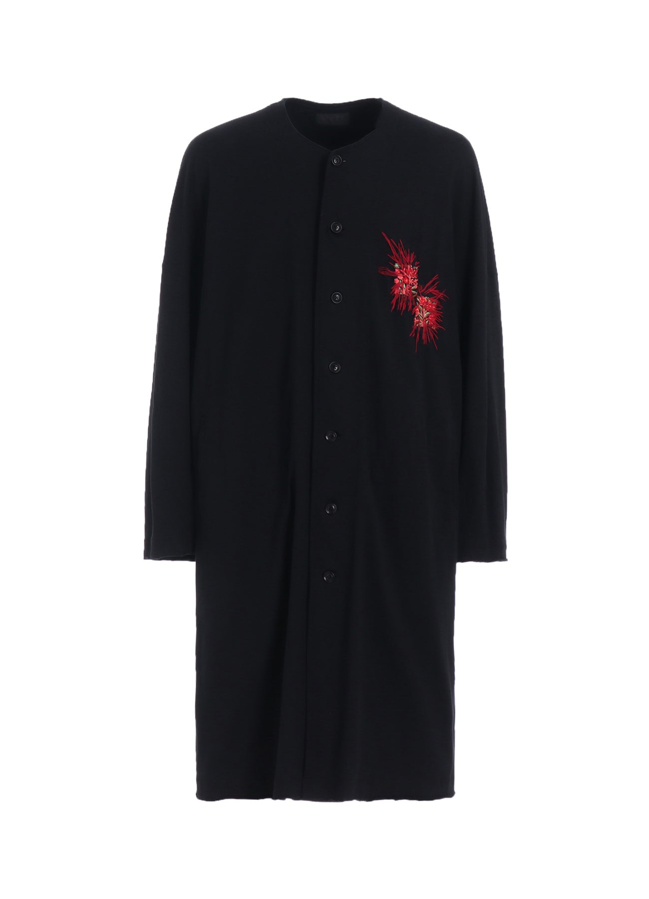Classic Jersey Tyrolean Embroidery Collarless Long Cardigan for Women - Cozy Winter Sweater, Perfect for Casual Outfits & Layering