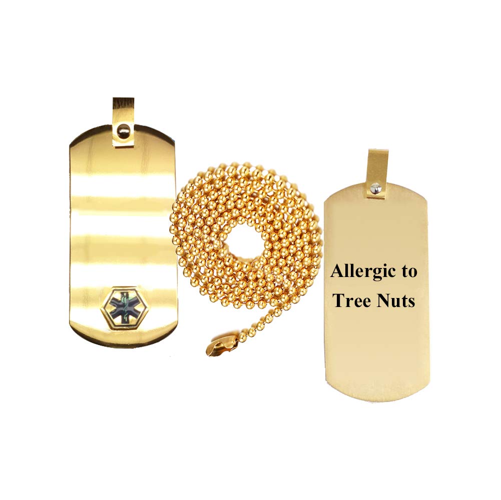 Hypoallergenic Medical Alert ID Tag for Tree Nut Allergies - Anodized Titanium Dog Tag Pendant | Essential Safety Accessory for Outdoor Activities & Emergency Situations