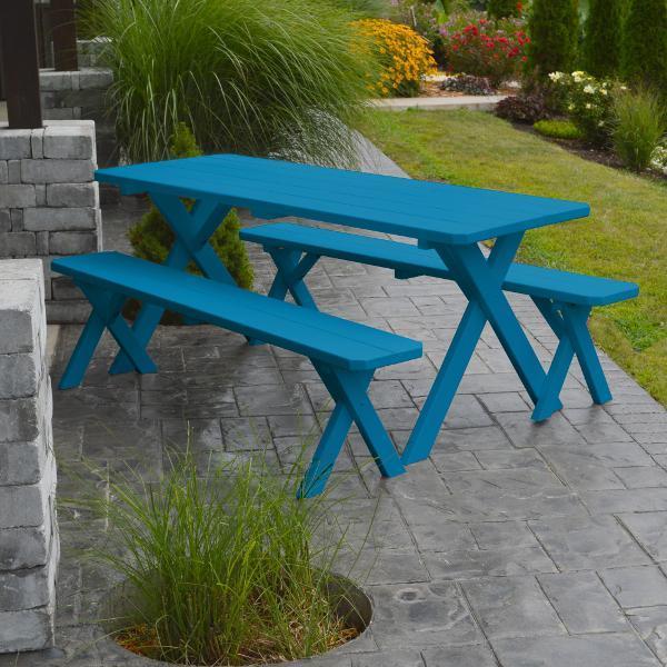 Yellow Pine Cross-Legged Picnic Table with 2 Benches - Outdoor Dining Set for Backyard, Garden, Park & Camping