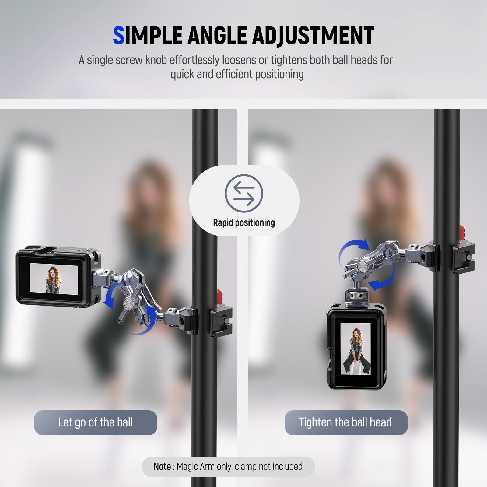 NEEWER UA070 Lightweight Magic Arm with 1/4 Screws - Adjustable Camera Mount for DSLR, Mirrorless, and Smartphone Photography - Perfect for Vlogging, Live Streaming, and Studio Shoots