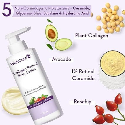 1% Collagen & Retinol Body Lotion for Skin Tightening & Firming - With Niacinamide, Ceramide, Rosehip & Avocado Oil - Anti-Aging Moisturizer for Men & Women - 200ml/6.76 Fl Oz - Perfect for Daily Hydration & Nighttime Skin Repair