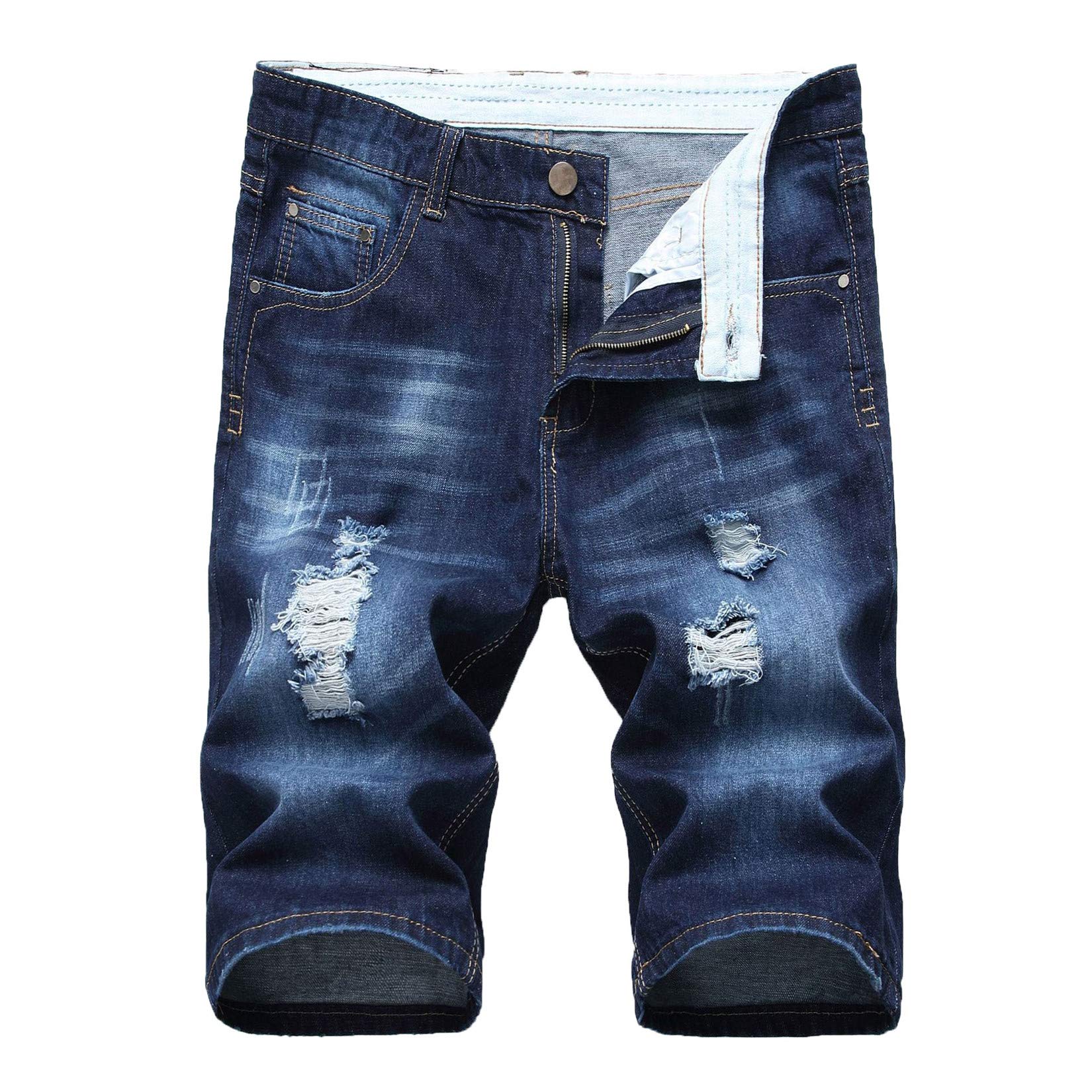 Andongnywell Men's Ripped Denim Shorts - Classic Slim Fit Distressed Jeans for Summer | Casual Streetwear & Beach Outfits
