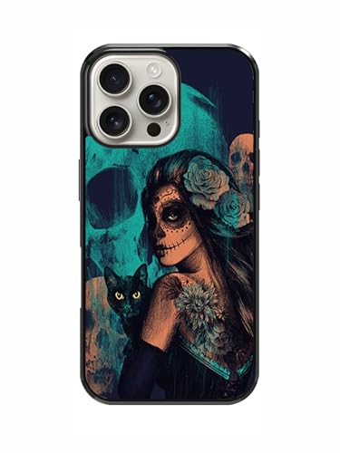 Day of The Dead Women Black Cat and Skull