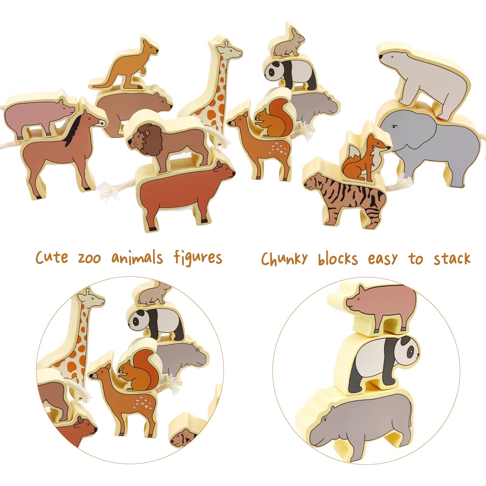 Xylolin Wooden Zoo Animal Blocks - Stacking & Balancing Toy for Toddlers, Preschool Educational Toys, Imaginative Play & Learning Games for Kids - Perfect for Daycare, Classroom & Home Playtime