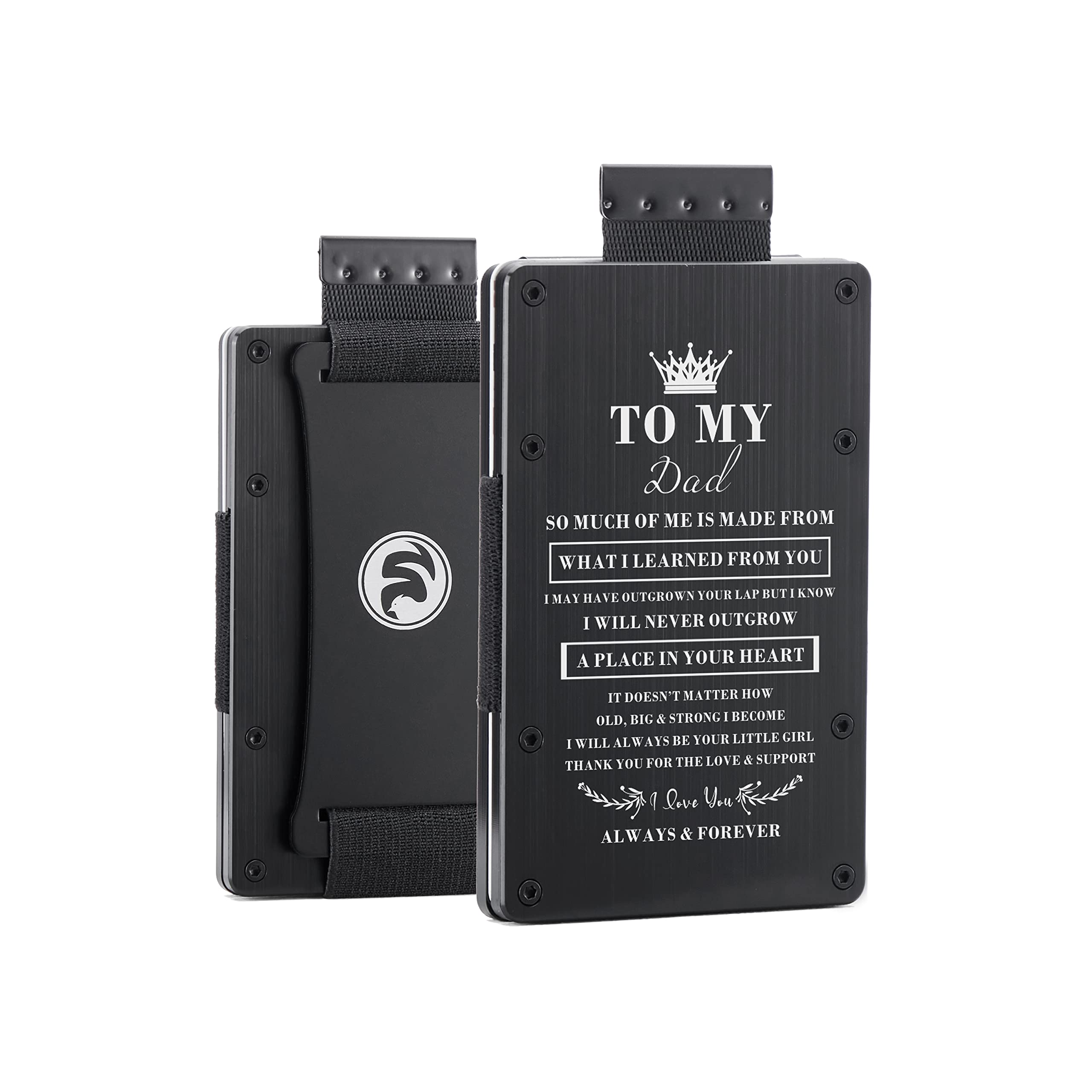 Personalized Engraved Metal Cash Strap Wallet for Men - Slim RFID Blocking Aluminum Wallet for Dad | Fathers Day, Birthday, Christmas Gift from Daughter | EDC Tactical Pull Card Holder for Everyday Use, Travel & Outdoor Activities