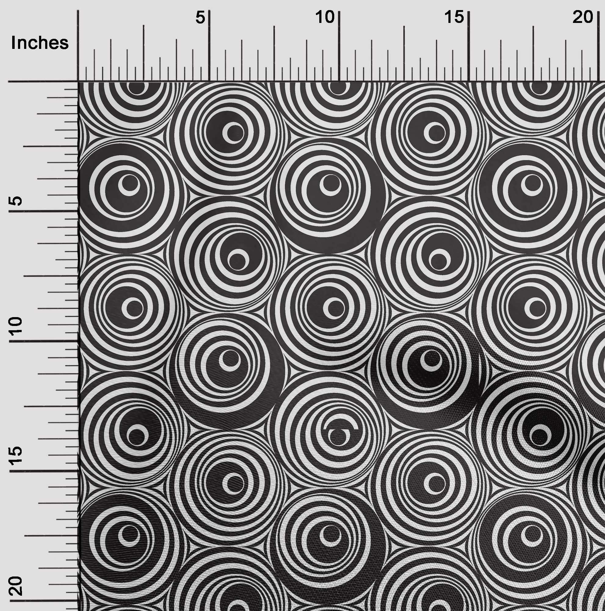 oneOone Cotton Flex Black Fabric with Geometric Line Art Circle Print - 40 Inch Wide Material for Dresses, DIY Projects & Home Decor