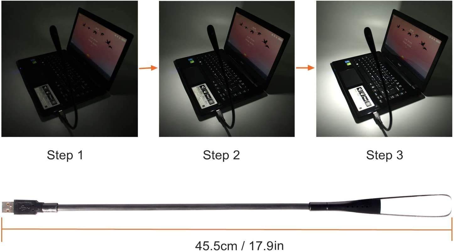 Dimmable USB Lamp for Laptop - Flexible USB Keyboard Light with 14 LED Beads, 3-Level Brightness Adjustment & Touch Switch (Black) - Perfect for Night Work, Gaming, and Low-Light Reading