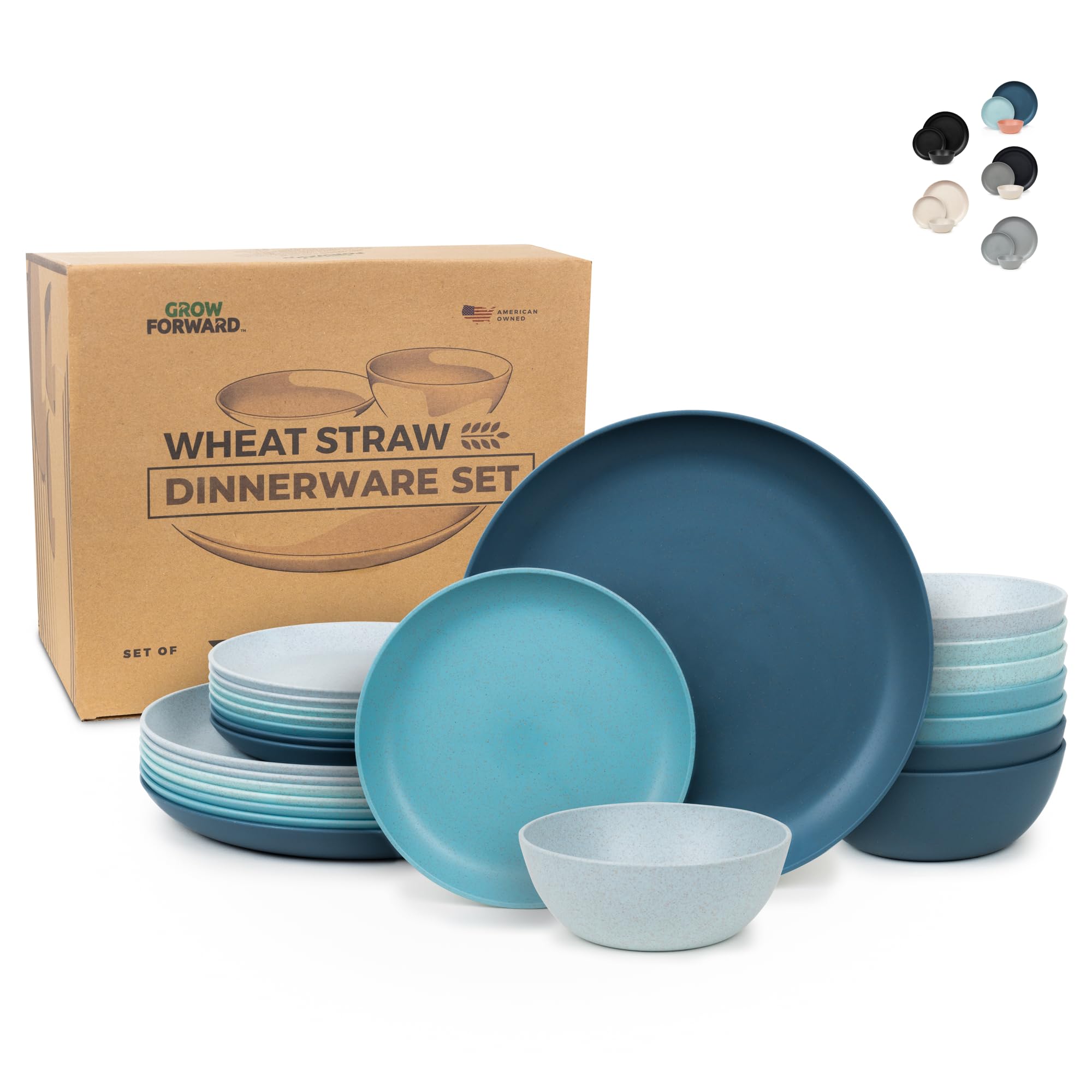 Premium 24-Piece Wheat Straw Dinnerware Set for 8 - Eco-Friendly Unbreakable Plates & Bowls | Microwave & Dishwasher Safe | Perfect for RV Camping, Picnics & Outdoor Dining - Seascape Design