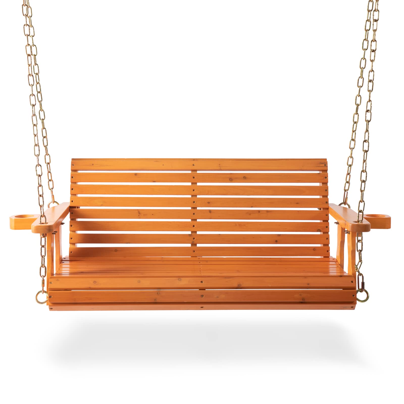 Outdoor Wooden Porch Swing with Chains - 2 Seater Hanging Bench Chair for Garden, Patio, Courtyard | Weather-Resistant Natural Finish | Perfect for Relaxing, Reading & Backyard Lounging