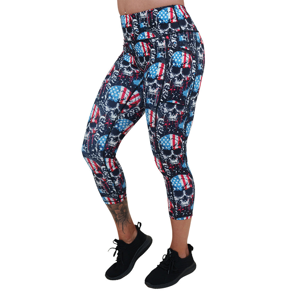 United Skulls Printed Leggings - High Waist Yoga Pants for Women, Halloween Costume, Gothic Fashion & Workout - Perfect for Gym, Dance & Cosplay