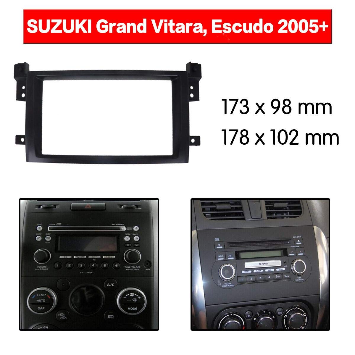 2005-2017 Suzuki Grand Vitara 2 Din Car Stereo Dash Kit - Black Radio Installation Panel Frame for DVD/CD Player Upgrade | Perfect for Aftermarket Head Unit Replacement & Car Audio System Refit