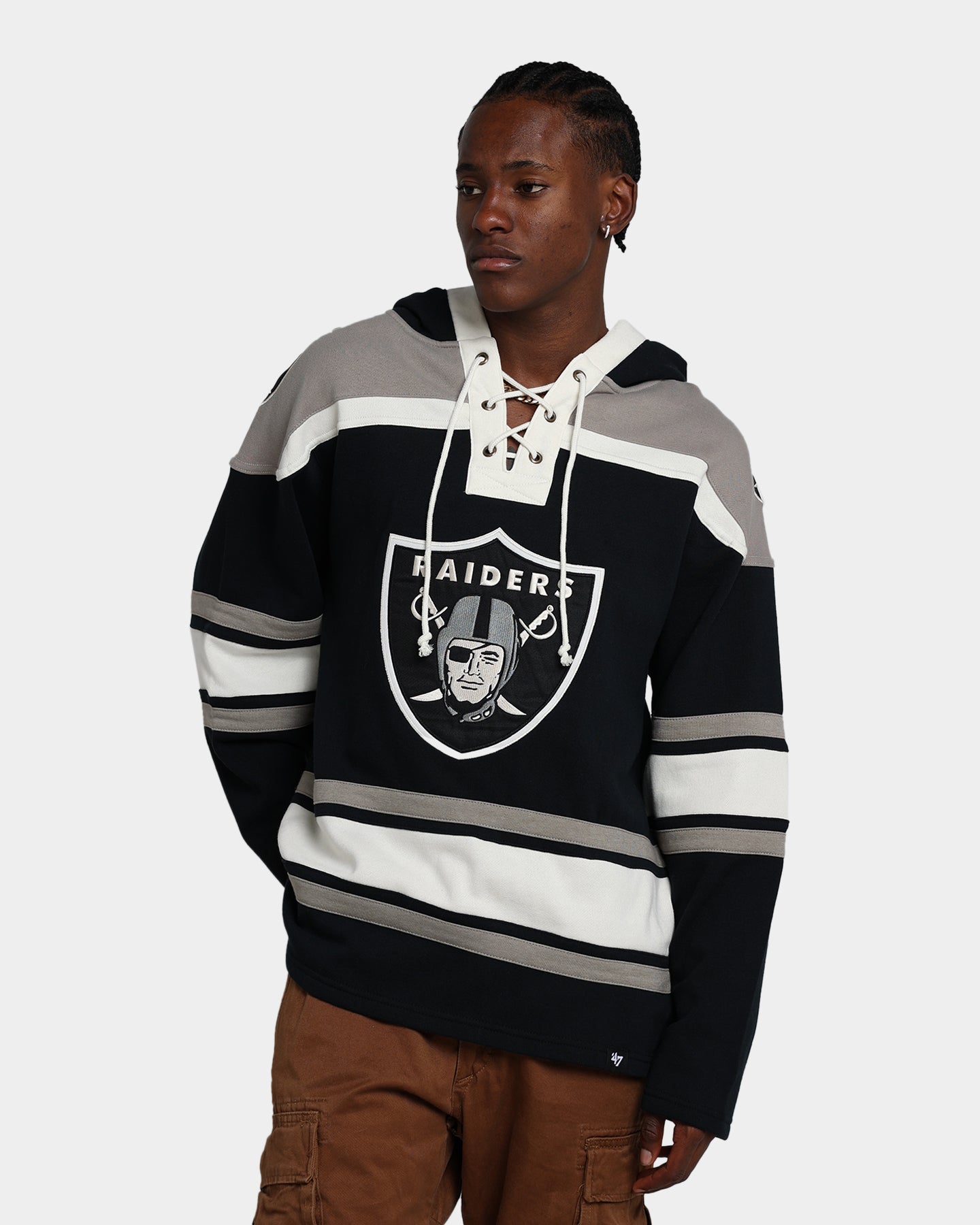 47 Brand Las Vegas Raiders Superior Lacer Hoodie - Jet Black/Grey - NFL Fan Apparel for Men & Women - Perfect for Game Day, Tailgating & Casual Wear