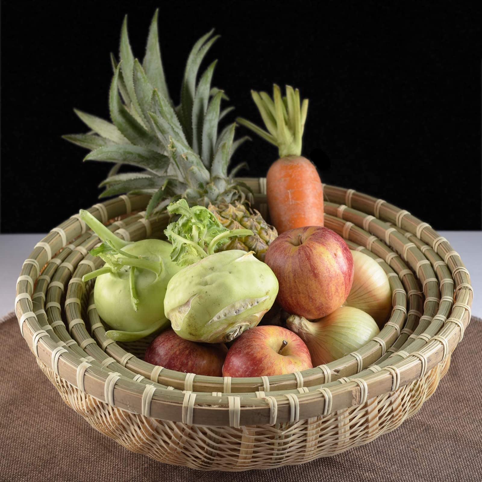 Natural Bamboo Fruit Basket for Kitchen - Handmade Woven Wall Decor for Drying Food, Fruits & DIY Storage | 32