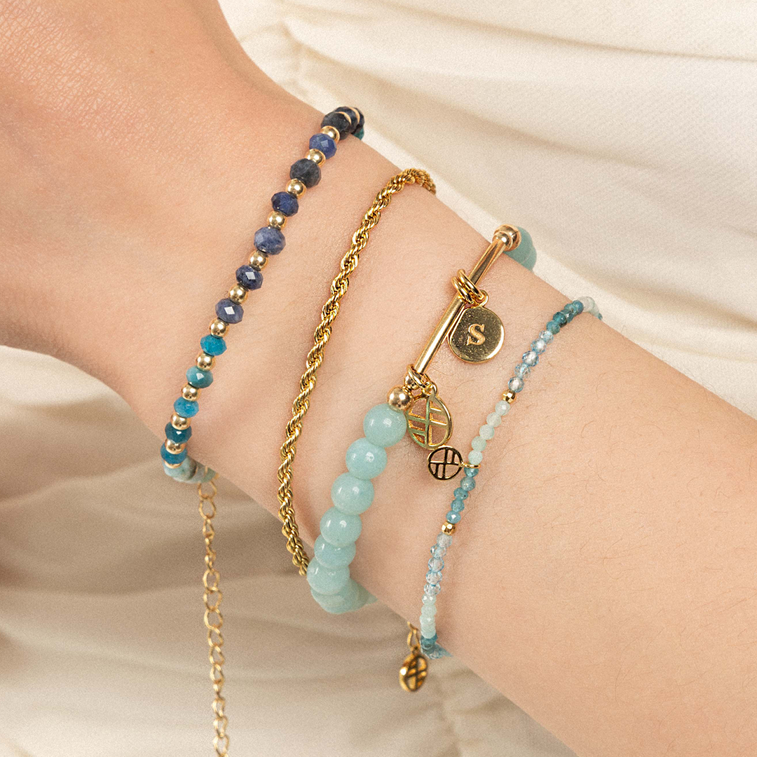 Larimar Ombre Bracelet - Genuine Stone of Happiness for Women, Healing Crystal Jewelry for Stress Relief & Positive Energy - Perfect for Meditation, Yoga & Everyday Wear