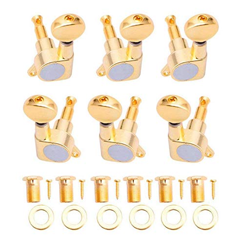 6-Pack Gold Guitar Tuning Pegs - Locking Machine Heads with String Buttons (3L+3R) for Precise Tuning | Perfect for Acoustic & Electric Guitars | Stage & Studio Use