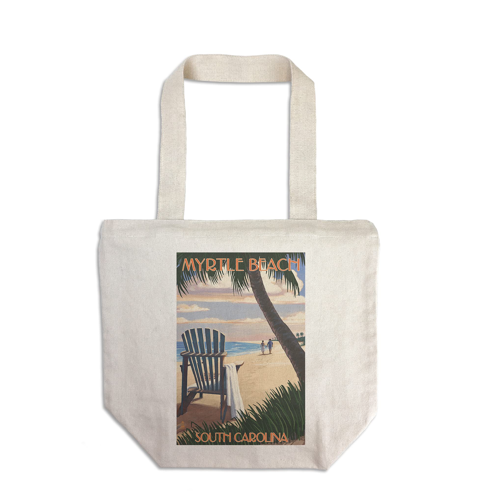 **Lantern Press Myrtle Beach Tote Bag - 100% Cotton Canvas Reusable Shopping Bag with Adirondack & Palms Design - Perfect for Beach Trips, Groceries & Eco-Friendly Shopping**