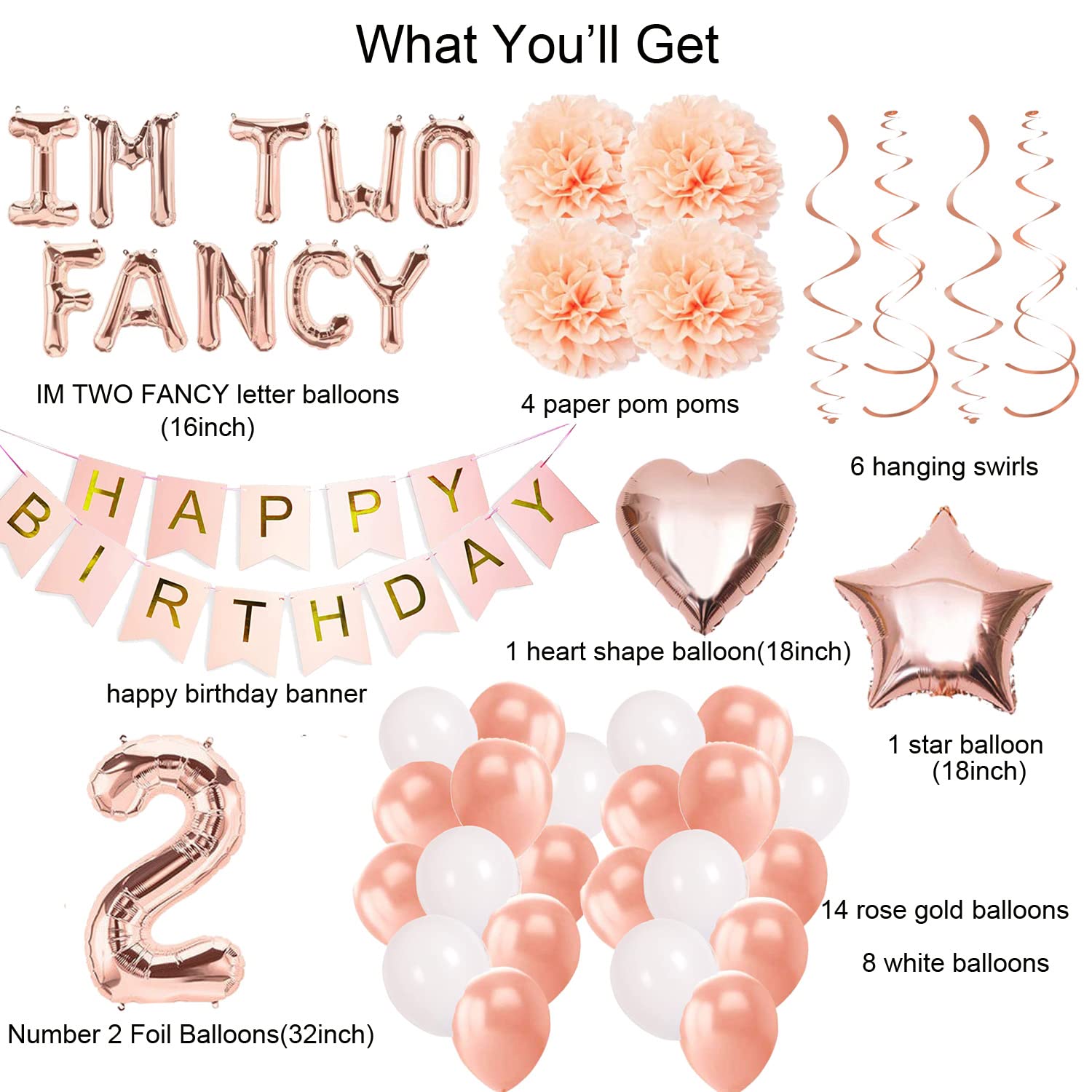 Im Two Fancy Birthday Decorations Set - 2nd Birthday Party Supplies for Girls & Boys - Backdrop, Banner & Balloons Kit - Perfect for Toddler's Second Birthday Celebration & Photo Shoots