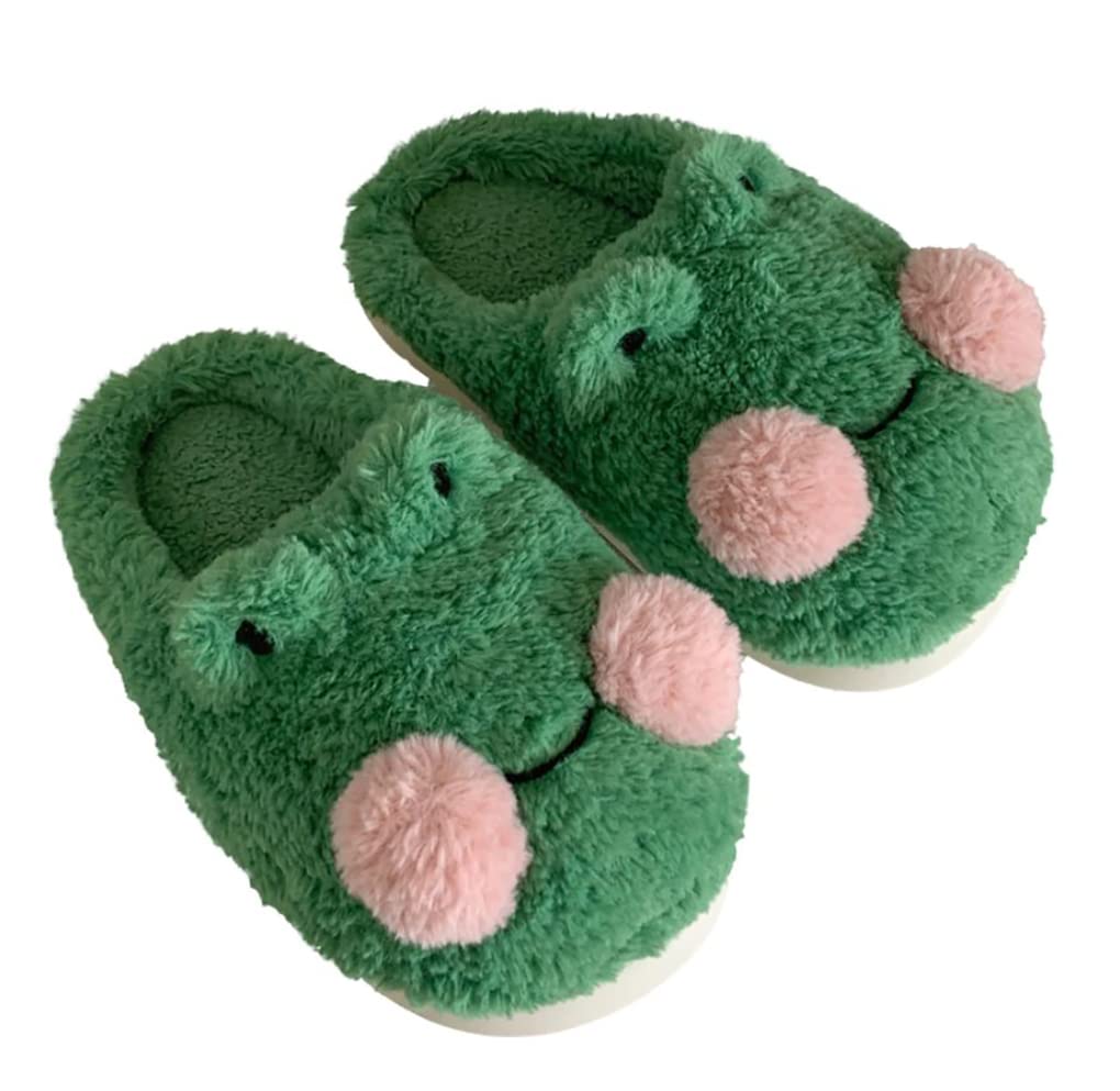 Cute Frog Slippers for Women - Soft Fluffy Fuzzy Animal House Shoes - Kawaii Smile Slippers for Indoor Comfort & Lounge Wear - Perfect Gift for Girls & Women