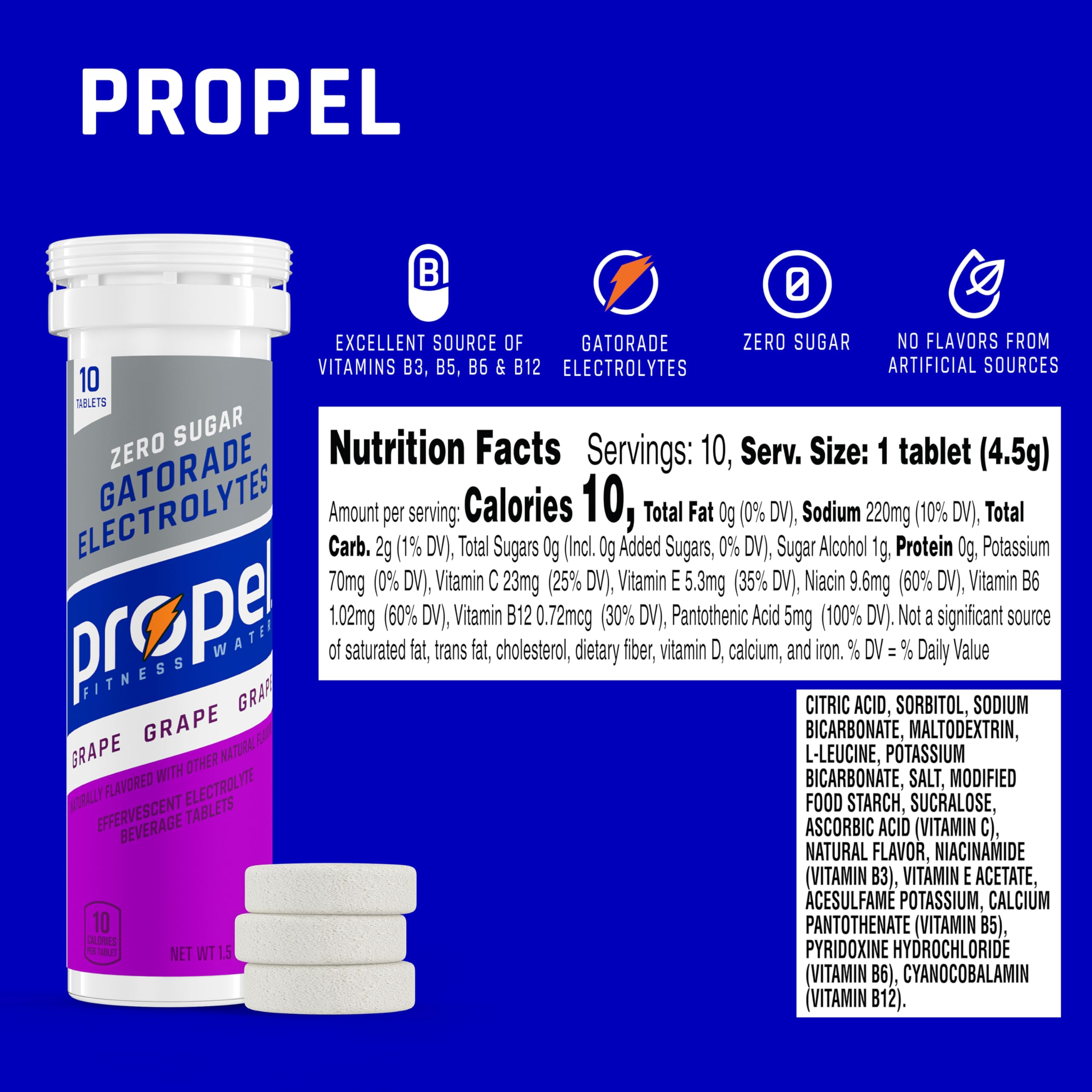 Propel Fitness Water Tablets - Grape Flavor, 10 Count Tube (Pack of 8) | Electrolyte Hydration for Workouts, Running & Active Lifestyle | Ideal for Gym, Hiking & Sports Recovery