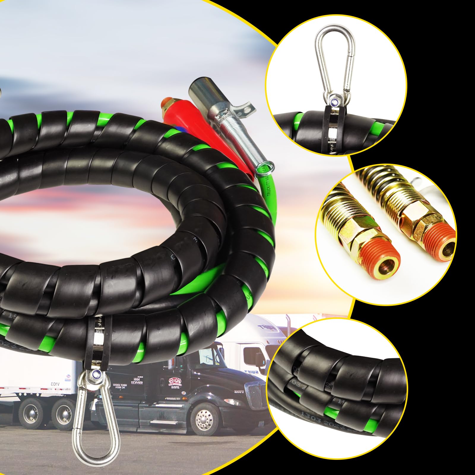 ANLULOAD 15ft 3-in-1 ABS Air Brake Lines Kit - 7 Way Air Power Line Hose Assemblies for Semi Trucks, Trailers & Tractors | Heavy-Duty Replacement for Reliable Braking Performance