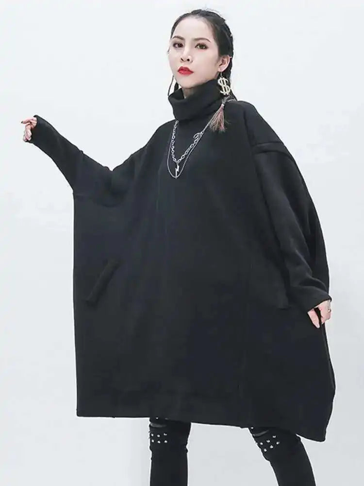 Black Oversized Knit Sweater for Women - Loose Fit Turtleneck Long Sleeve Pullover | Cozy Winter Fashion 2025 | Perfect for Casual Outfits, Office Wear & Cold Weather Layering