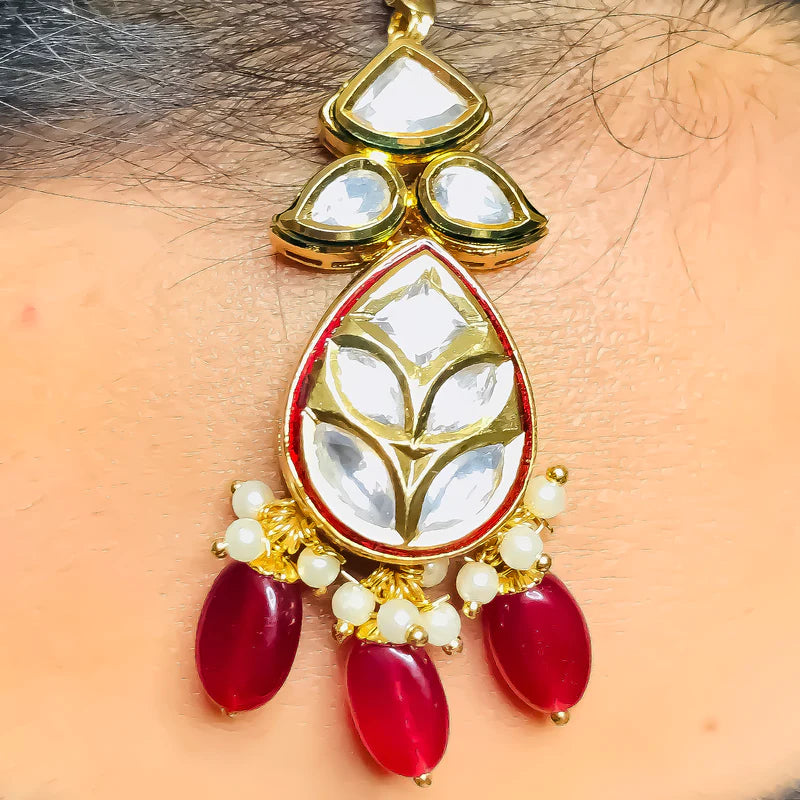 Luxury Gold Plated Royal Kundan Necklace Set with Matching Earrings & Mang Tikka - Indian Bridal Jewelry for Weddings, Parties & Special Occasions
