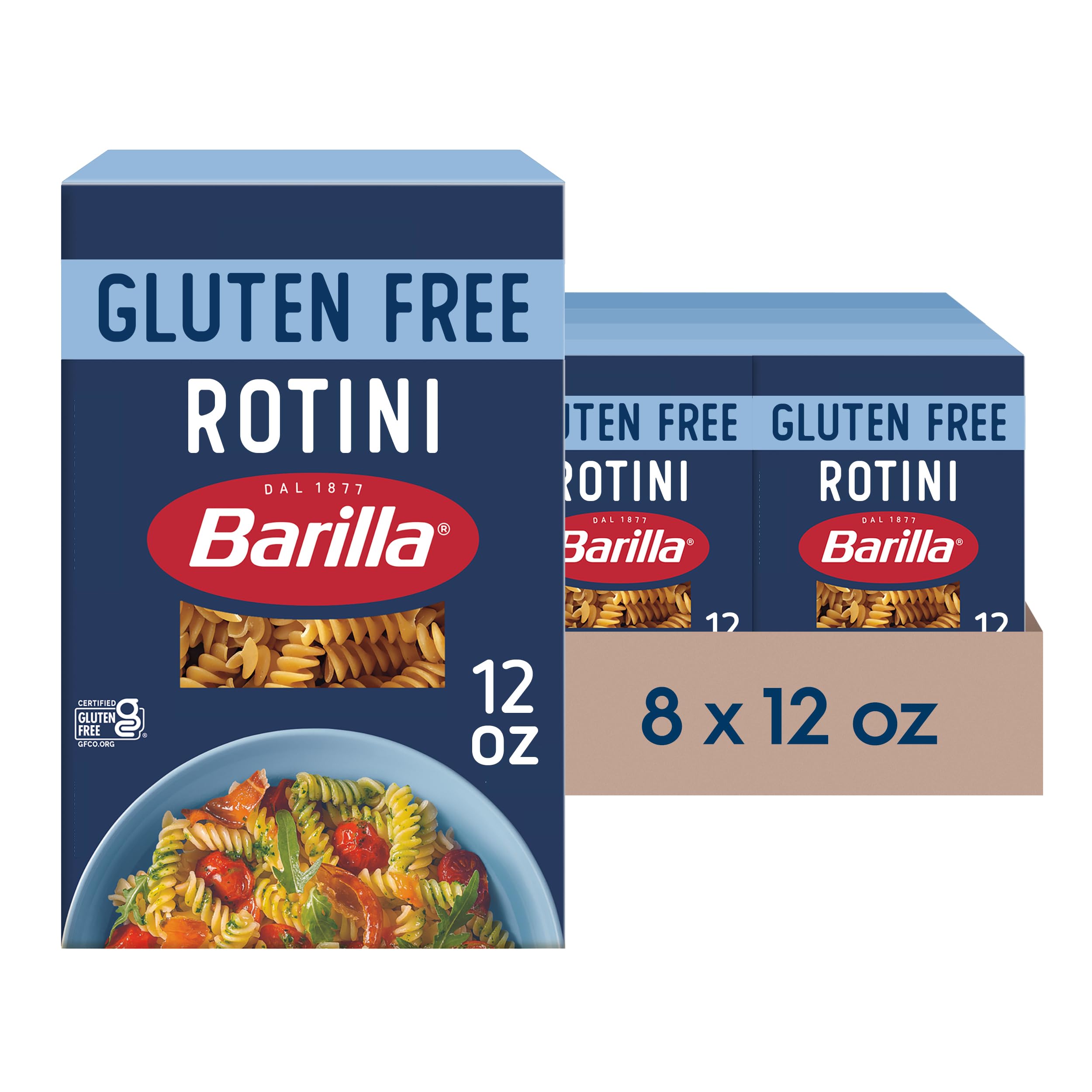Barilla Gluten Free Rotini Pasta - 12 oz (Pack of 8) | Certified Gluten-Free, Non-GMO | Perfect for Pasta Salads, Casseroles & Family Dinners