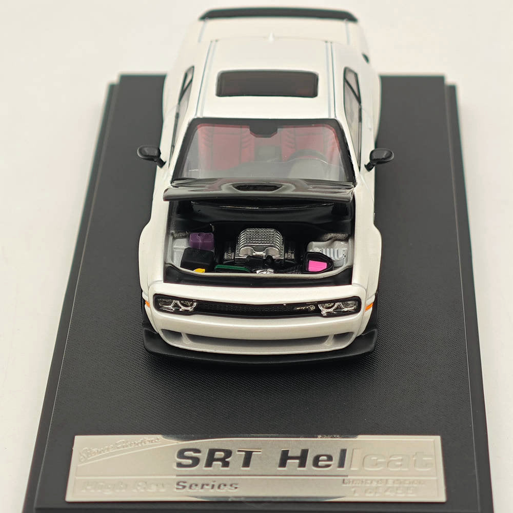 1:64 Scale Dodge SRT Hellcat Diecast Metal Car Model - White with Carbon Accents - Collectible Muscle Sports Car for Display & Racing Enthusiasts