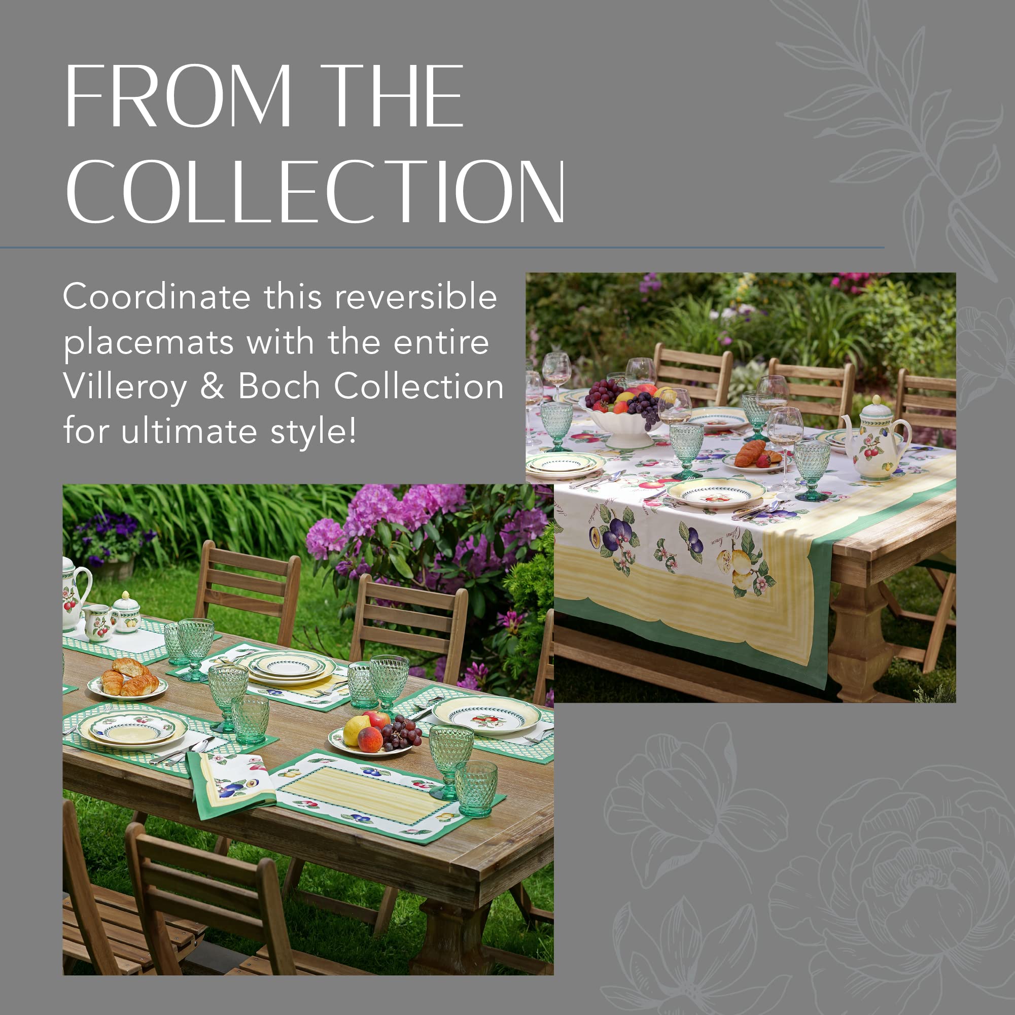 Elrene Home Fashions Villeroy & Boch French Garden Reversible Placemats - Set of 4 Rectangle 14