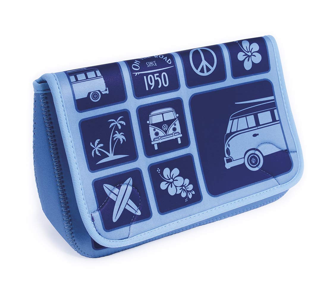 Volkswagen T1 Bus Campervan Design Neoprene Toiletry Bag - Waterproof Cosmetic & Makeup Travel Organizer for Women & Men - Perfect for Road Trips, Camping & Beach Vacations (Surf Blue)