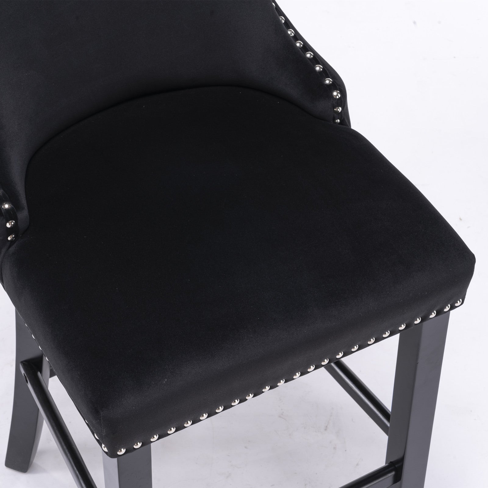 Modern Velvet Upholstered Wingback Bar Stools with Button Tufting & Wooden Legs - Set of 4 Black Bar Chairs with Chrome Nailhead Trim for Kitchen Island, Home Bar & Dining Room Decor - SW1824BK