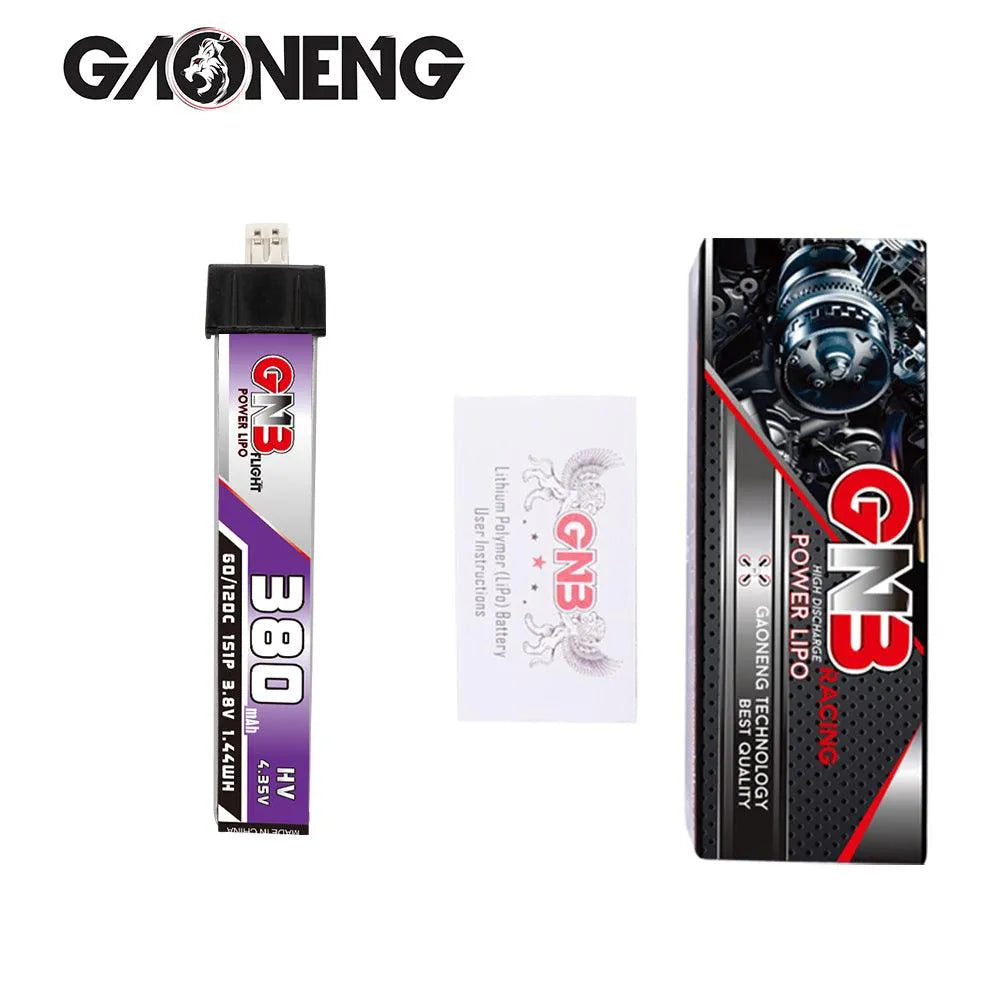 GNB/GAONENG 380mAh HV 1S Lipo Battery 60C/120C High Discharge 3.8V with PH 2.0 Connector for Tiny Whoop FPV Drones - Compatible with Blade Inductrix, Mobula6, BetaFPV (6-Pack) - Perfect for Racing, Freestyle & Indoor Flying