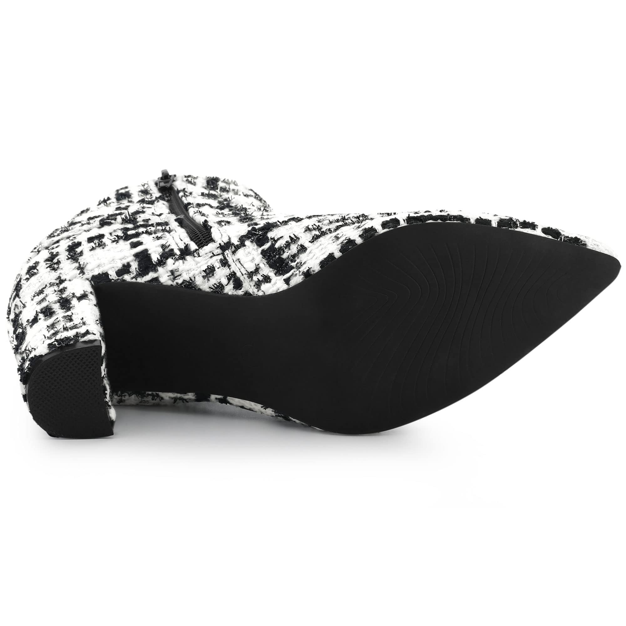 Allegra K Women's Plaid Pointed Toe Chunky Heel Ankle Boots - Stylish Fall & Winter Fashion for Office, Party & Date Night Outfits