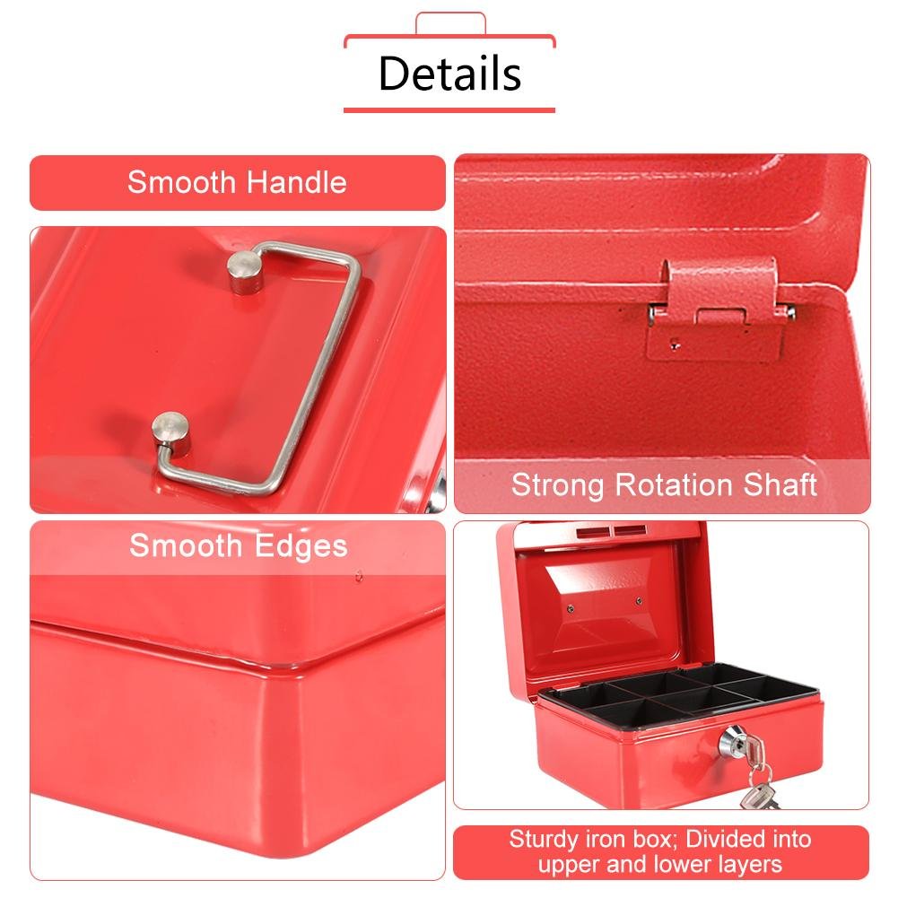 Steel Security Box for Home & Office - Portable Lockable Cash Safe for Money & Files (Red)